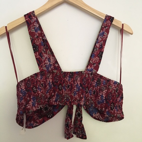 NWOT Free People burgundy floral top size M - Picture 4 of 7